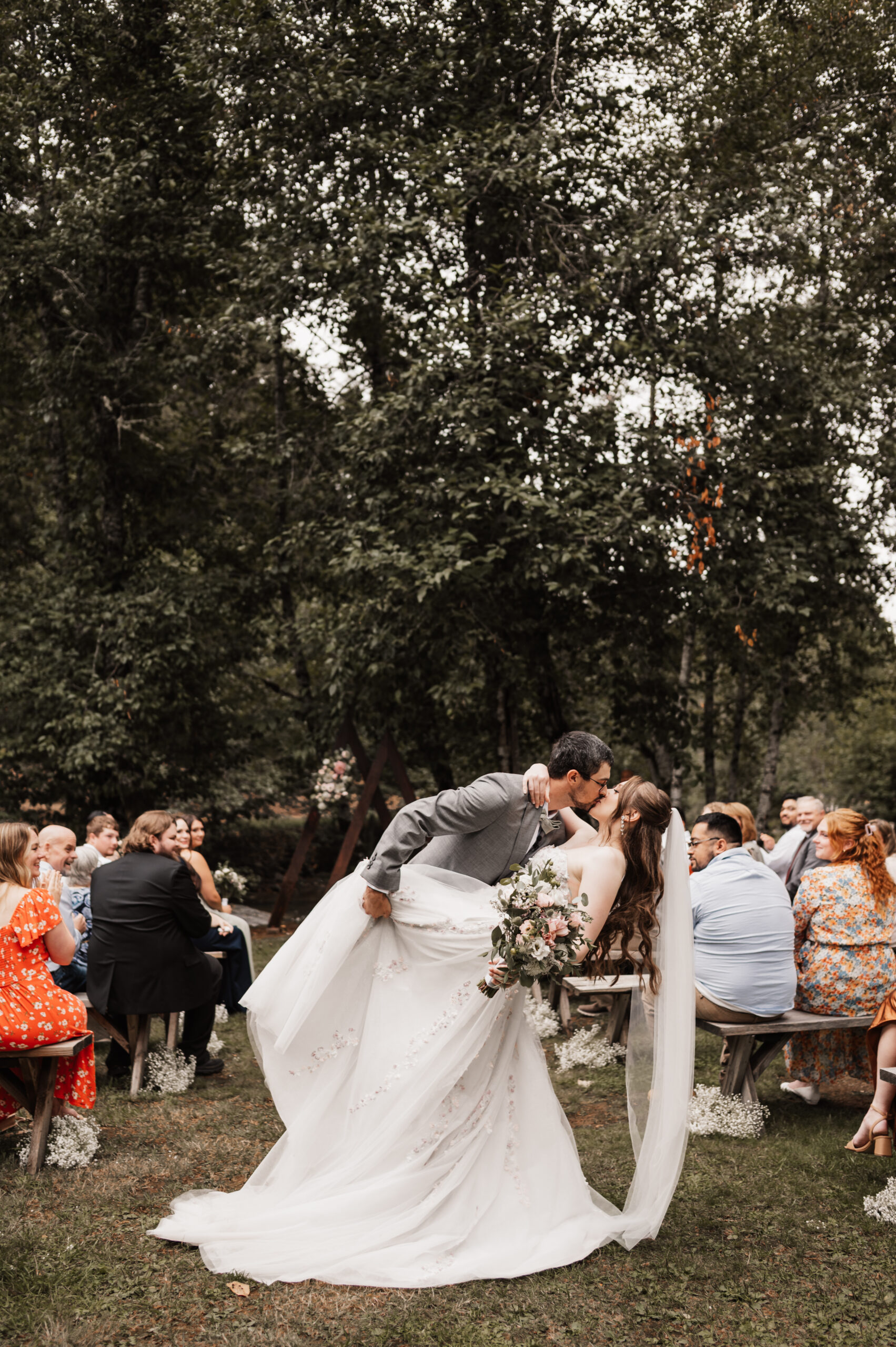 Bride and groom ceremony at Reber's Riverside in Yamhill Oregon